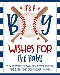 Baby Shower Baseball Bat X Wishes for Baby 8x10: Baby Shower Baseball Bat X