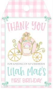 Birthday Princess Carriage Pink Gingham Favor Tag: Birthday Princess Carriage Pink Gingham