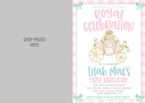 Birthday Princess Carriage Pink Gingham Photo Invite: Birthday Princess Carriage Pink Gingham