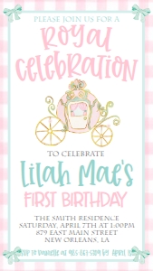 Birthday Princess Carriage Pink Gingham Text Invite: Birthday Princess Carriage Pink Gingham