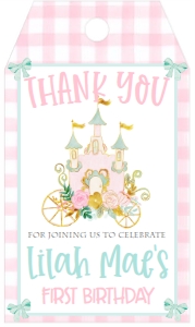 Birthday Princess Castle Pink Gingham Favor Tag: Birthday Princess Castle Pink Gingham