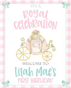 Birthday Princess Carriage Pink Gingham Welcome Sign: Birthday Princess Carriage Pink Gingham