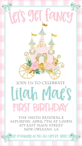 Birthday Princess Castle Pink Gingham Text Invite: Birthday Princess Castle Pink Gingham