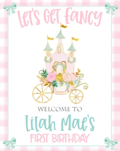 Birthday Princess Castle Pink Gingham Welcome Sign: Birthday Princess Castle Pink Gingham