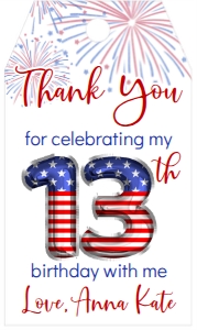 Birthday Foil Balloon Stars Stripes ANY AGE Favor Tag: Birthday Foil Balloon Stars Stripes Any Age