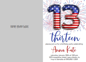 Birthday Foil Balloon Stars Stripes ANY AGE Photo Invite: Birthday Foil Balloon Stars Stripes Any Age
