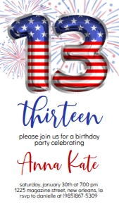 Birthday Foil Balloon Stars Stripes ANY AGE Text Invite: Birthday Foil Balloon Stars Stripes Any Age