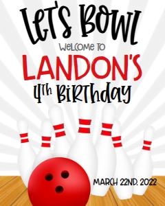 Birthday Bowling Let's Bowl Red Welcome Sign: Birthday Bowling Let's Bowl Red