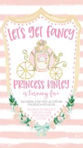 Birthday Princess Carriage Crest Text Invite: Birthday Princess Carriage Crest