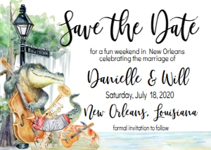 Save the Date NOLA Bayou band design preview