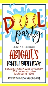 Birthday Softball Pool Party V2 Text Invite: Birthday Softball Pool Party V2