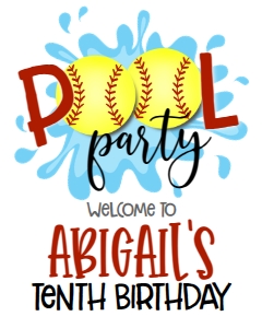 Birthday Softball Pool Party V2 Welcome Sign: Birthday Softball Pool Party V2