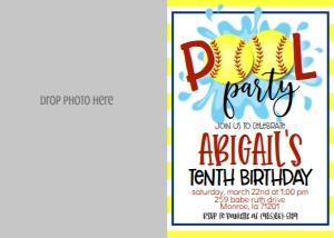 Birthday Softball Pool Party V2 Photo Invite: Birthday Softball Pool Party V2