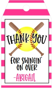 Birthday Softball Bat X Pink Favor Tag: Birthday Softball Bat X Pink