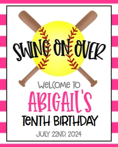 Birthday Softball Bat X Pink Welcome Sign: Birthday Softball Bat X Pink