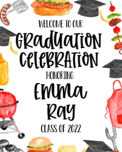 Graduation BBQ Border V2 Welcome Sign 8x10: Graduation BBQ Border V2