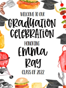 Graduation BBQ Border V2 Welcome Sign 18x24: Graduation BBQ Border V2