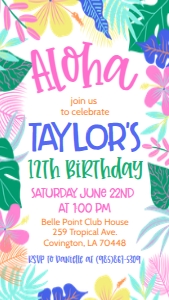 Birthday Aloha Luau V2 Text Invite: Birthday Aloha Luau V2
