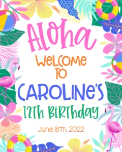Birthday Aloha Luau V2 Flamingo Welcome Sign: Birthday Aloha Luau V2 Flamingo