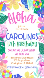 Birthday Aloha Luau V2 Flamingo Text Invite: Birthday Aloha Luau V2 Flamingo