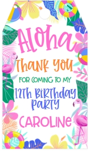 Birthday Aloha Luau V2 Flamingo Favor Tag: Birthday Aloha Luau V2 Flamingo