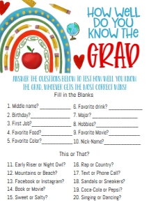 Graduation Kindergarten Supplies Rainbow How Well do you Know the Grad Game: Graduation Kindergarten Supplies Rainbow