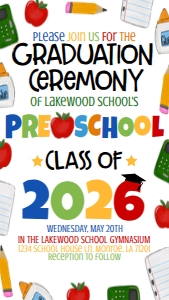 Graduation Preschool Supply Border Text Invite 2026: Graduation Preschool Supply Border