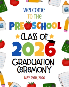 Graduation Preschool Supply Border Welcome Sign 2026: Graduation Preschool Supply Border