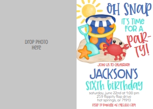 Birthday Beach Crab Party Blue Photo Invite: Birthday Beach Crab Party Blue