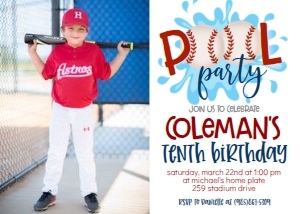 Birthday Baseball Pool Party V2 Photo Invite: Birthday Baseball Pool Party V2