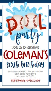 Birthday Baseball Pool Party V2 Text Invite: Birthday Baseball Pool Party V2