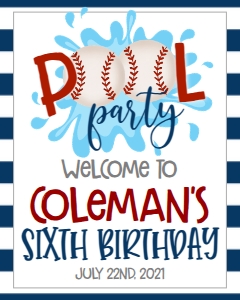 Birthday Baseball Pool Party V2 Welcome Sign: Birthday Baseball Pool Party V2