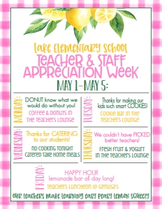 School Teacher Appreciation Week Pink Lemon Weekly Itinerary: School Teacher Appreciation Week Pink Lemon Weekly Itinerary