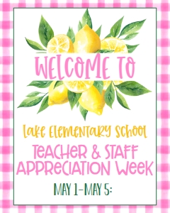 School Teacher Appreciation  Pink Lemon Welcome Sign 8x10: School Teacher Appreciation Week Pink Lemon Weekly Itinerary