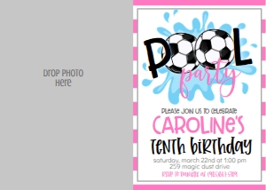 Birthday Soccer Pool Party Pink V2 Photo Invite: Birthday Soccer Pool Party Pink V2