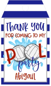 Birthday Volleyball Pool Party Favor Tag: Birthday Volleyball Pool Party
