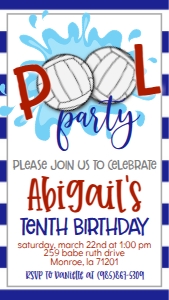 Birthday Volleyball Pool Party Text Invite: Birthday Volleyball Pool Party
