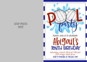 Birthday Volleyball Pool Party Photo Invite: Birthday Volleyball Pool Party