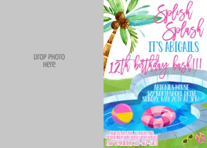 Birthday Splash Pool Party Bash Photo Invite: Birthday Splash Pool Party Bash