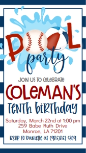 Birthday Baseball Pool Party V3 Text Invite: Birthday Baseball Pool Party V3