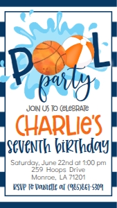Birthday Basketball Pool Party V3 Text Invite: Birthday Basketball Pool Party V3