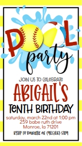 Birthday Softball Pool Party V3 Text Invite: Birthday Softball Pool Party V3