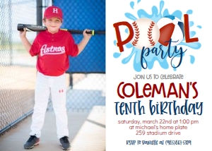Birthday Baseball Pool Party V3 Photo Invite: Birthday Baseball Pool Party V3
