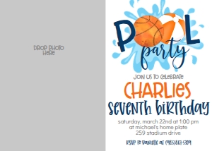 Birthday Basketball Pool Party V3 Photo Invite: Birthday Basketball Pool Party V3