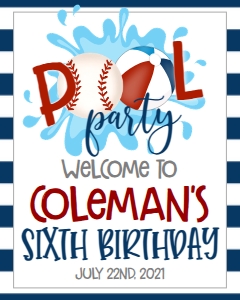 Birthday Baseball Pool Party V3 Welcome Sign: Birthday Baseball Pool Party V3
