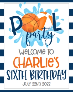 Birthday Basketball Pool Party V3 Welcome Sign: Birthday Basketball Pool Party V3