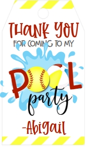 Birthday Softball Pool Party V3 Favor Tag: Birthday Softball Pool Party V3