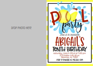 Birthday Softball Pool Party V3 Photo Invite: Birthday Softball Pool Party V3