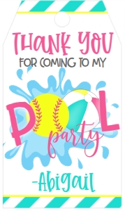Birthday Softball Pool Party Pink V3 Favor Tag: Birthday Softball Pool Party Pink V3