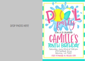 Birthday Softball Pool Party Pink V3 Photo Invite: Birthday Softball Pool Party Pink V3